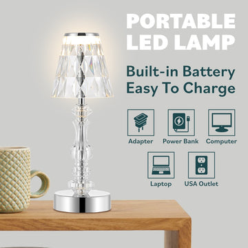 Lillian 12.75" Bohemian Classic Acrylic Rechargeable Integrated LED Table Lamp - JONATHAN Y